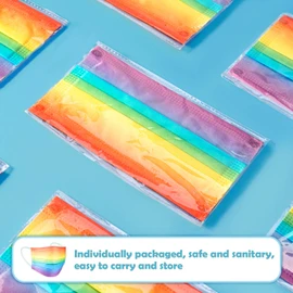 60-Pack Disposable Face Masks Unisex Adult Size Gradient Rainbow Colors Individually Wrapped, 3-Layer Safety Filter Soft Elastic Ear Loops Breathable Comfortable Fit