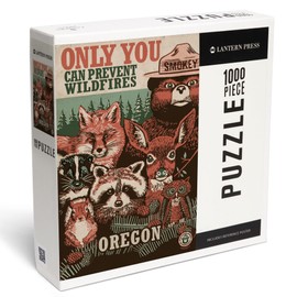 Lantern Press 1000 Piece Jigsaw Puzzle, Oregon, Smokey Bear and Woodland Creatures, Only You Can Prevent Wildfires