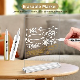 PPH-Sisy Acrylic Sign Holder 8.5x11 Acrylic Stand for Display Vertical Table Top Paper Menu Holder Plastic Picture Frame with Dry-Erase Markers, 4 Pack