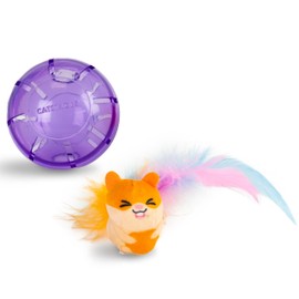 Catstages Hamster Ball Interactive Treat-Dispensing Ball Puzzle Cat Toy with Removable Squeaking Plush Hamster, Purple