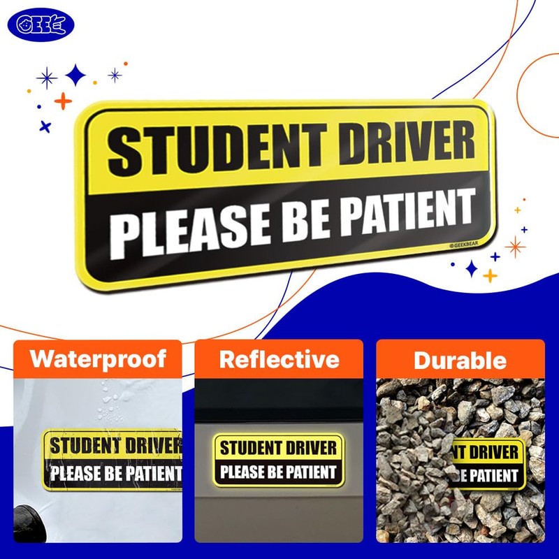 GEEKBEAR Student Driver Car Magnet - Colorful, Reflective, Weather-Resistant -