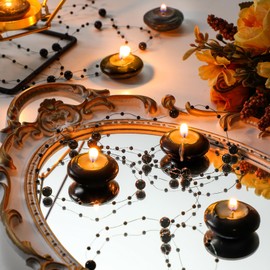 Fumete 40 Pcs Black Wedding Floating Candles Pearl Strings for Centerpieces Small Unscented Floating Wedding Candles Vase Fillers Table Decoration for Anniversary Birthday Engagement Home Decor