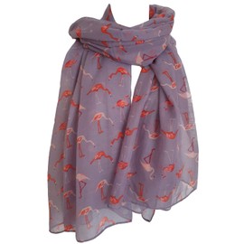 GlamLondon Watercolour Flamingo Scarf Ladies Lightweight Printed Fashion Oversize Wrap (Z19 - Lilac)