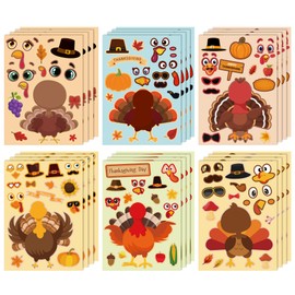 OHOME Thanksgiving Crafts for Kids - DIY Turkey Stickers,Kids Thanksgiving Games Gifts Activities Party Favors Supplies | Make a Turkey Friendsgiving Decorations (24 Sheets)