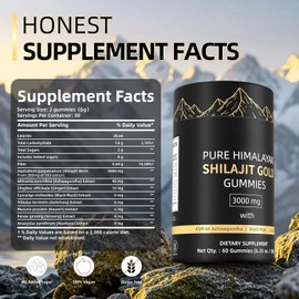 HWAXIGO 3000mg Himalayan Shilajit Gummies Gold for Men & Women - Organic & Natural with 85+ Essential Minerals & Fulvic Acid - Non-GMO - 100% Natural & Organic (1 Bottle/60 Gummy)
