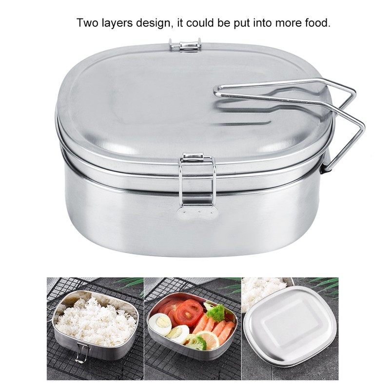 Double Layer Stainless Steel Lunch Box Bento Food Container Outdoor