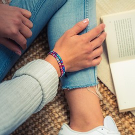 Made by Nami 2 Pcs Boho Surfer Bracelets for Women and Men Waterproof and Adjustable Braided Bracelets Set of 2 for Ethnic Hippie Style (Pink & Turquoise)