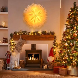 45 cm Christmas Star Illuminated, Folding Star Christmas, 45 cm Paper Stars for Hanging, 3D Poinsettia, Paper Stars Christmas, Paper Star Lampshade, for Window Decoration, Christmas