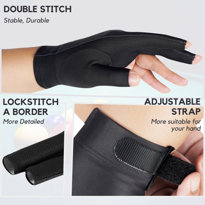 CybGene Billiard Pool Gloves for Left Hand 3 Finger, Quick-Dry