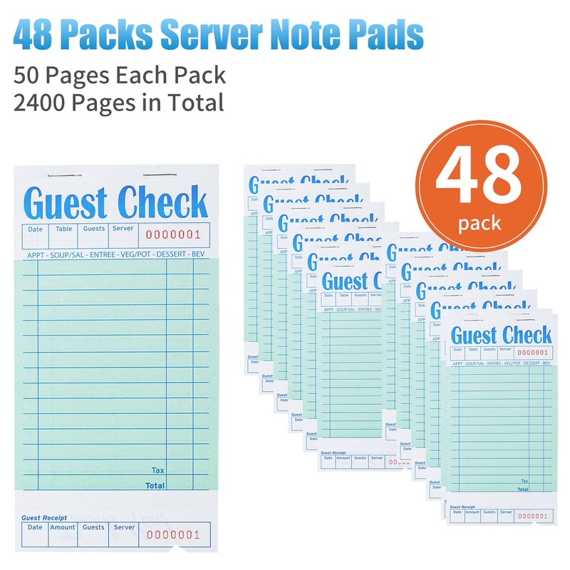 ZPARIK 48 Pack Green Guest Checks Books for Servers Server