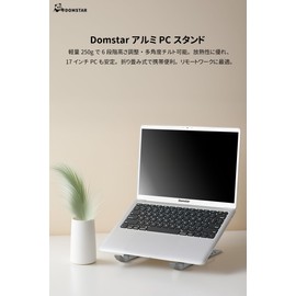 Domstar Laptop Stand, Foldable PC Stand, Aluminum Alloy, Adjustable Height, 6 Levels of Height, Anti-Slip, Lightweight, Portable, For Home Work/Posture Improvement, Storage Bag Included (Dark Gray)