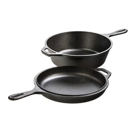 Plexon Pre-Seasoned 2-in-1 Cast Iron Combo Cooker – 3.2 Quart Deep Pot + 10.25 Inch Frying Pan – Oven, Stove, Grill, Campfire Safe – Sear, Sauté, Fry, Bake, Broil – Compatible with Lodge Accessories