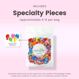 Sprinkle Pop Rainbow Birthday Sprinkle Mix| Red Orange Yellow Iridescent Rainbow Sprinkles with ~6 Royal Icing Balloons| Decorating Sprinkles Made in USA for Girl Boy Cakes Cookie Cupcake Donut, 2oz