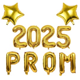 Prom 2025 Decorations, 16inch Prom 2025 Balloons, Graduation Party Decorations, Class of 2025 Congrats Grad Party Supplies, Star Foil Balloons for Indoor and Outdoor Proms Night Celebrations (Gold)