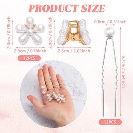 Kiiwah Pack of 12 Mini Pearl Hair Clips & 12 Pieces Pearl Hair Pins, Small Flower Hair Clips for Women Girls, Retro Cute Pearl Hair Accessories for Daily Birthday Party Wedding