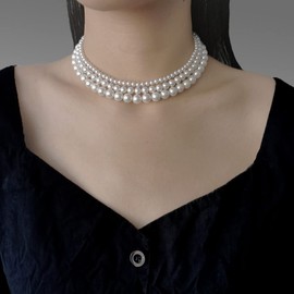Aleasha Pearl Necklace Women 925 Silver White Pearl Necklace Choker Short Pearl Necklace 4mm Wedding Jewelry