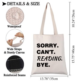 PLITI Reading Tote Bags For Women Bookworm Gift Book Lover Canvas Handbag Sorry Can't Reading Bye Bookish Book Nerd Gift (Reading Bye TGU)