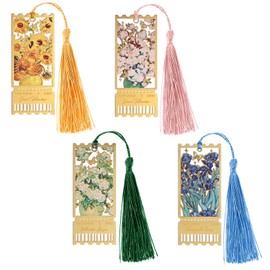 Snycler Oil Painting Hollow Metal Bookmarks with The Fringe, Pack of 4PCS, Reading Bookmarks Book Clips Book Clasps Exquisite and Beautiful Suitable as Gifts(Painting-4