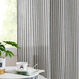 Vangao Linen Striped Curtains for Living Room Bedroom Farmhouse Tickingstripe Light Filtering Window Curtains Printed Drapes Grommet Top 2 Panels Charcoal Grey W55 x L95 Inch