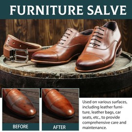 Leather Furniture Repair Salve & Brush Set – Cream & Wax Restorer for Couches, Chairs and Wood Surfaces – Conditioning Wood Balm for Scratches & Fading
