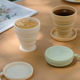 MANMOON 3 Pack Silicone Collapsible Travel Cup,Folding Camping Cup with Lid, Reusable Drinking Cup-Portable,Perfect for Camping,Hiking and Sport Events, for Hot and Cold Drinks (Green)