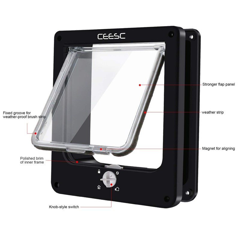 CEESC Cat Flap, Magnetic Pet Door with Rotary 4 Way