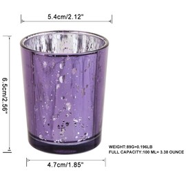 BTGLLAS Purple Mercury Glass Tea Light Holders Set of 36 - Elegant Votive Candle Holders for Weddings, Showers and Home Decor - Perfect for Table Centerpieces and Parties (Glass, Purple)