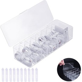 Organizador de Cables con 10 Bridas,Caja Organizadora Electrónica para Encimera Organizador de Escritorio de Plástico Transparente de Cables para Auriculares, Cargador, Cable de Datos