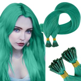 RUNATURE I Tip Hair Extensions Human Hair Teal Itip Human Hair Extensions for Highlight Cold Fusion I Tip Hair Extensions Pre Bonded K Tip Hair Extensions Real Human Hair Colorful 16 Inch 20g 25s