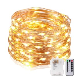 Bynlna Cadena de luces LED, alambre de cobre, cada juego de 10 m, 100 LED y 3 controles remotos. Funciona con pilas AA, luces de cuerda de decoración para día festivo, bodas y fiestas. (Blanco cálido)