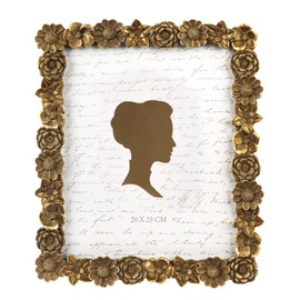 AELS 8x10 Inch Floral Vintage Picture Frame, Elegant Antique Photo Frames with Glass Front, Photo Display, Tabletop Wall Hanging, Gift Ideas, Gold Flower