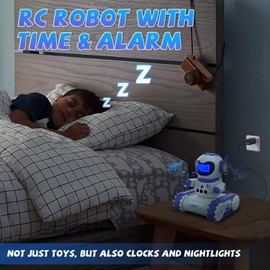 Interactive Robot Alarm Clock and Remote Control Car for Kids - Educational Toy with Gesture Sensing, Dance Moves, LED Emoji Eyes, Walkie-Talkie Function, and Sound Wake-Up for Birthdays