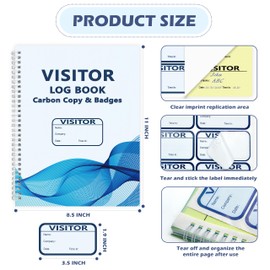 3 Pack of 450 Visitor Badges Registry Log with Carbon Copy Visitor Stickers Letter Size Visitor Log Book Extras Protecting Privacy Pages Spiral-Bound Self Visitor Badges Guest Register Book(3)