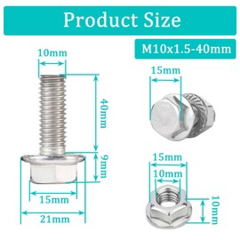 6pcs M10X1.5-40mm Stainless Steel Flange Screws Flange Exhaust Bolts and Nuts Kit for Securing Exhaust Components Hex Head Exhaust Manifold Hardware Kit