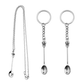 2 Pieces Spoon Keychain, 1 Spoon Necklace, Small Spoon for Spice Jar, Small Spoon, Key Pendant, Spoon Key Ring, Mini Spoon