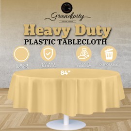 Grandipity Ivory Plastic Table Cloth Disposable (6 Pk) 84in Round Tablecloth Premium Party Table Cloths Disposable - Perfect Table Cloth Round Cover for Any Table Up to 6 Feet