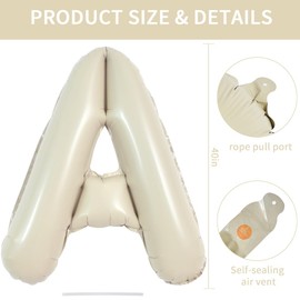 TONIFUL 40 Inch Large Cream White Letter A Balloons Giant Alphabet Letter Balloons,Foil Mylar Big Balloons for Birthday Party,Anniversary,Baby Shower,Wedding Supplies Decorations