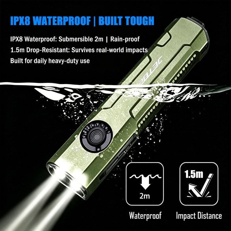 JETBeam E26 Flat Tactical Flashlight 2000 LM with White Green