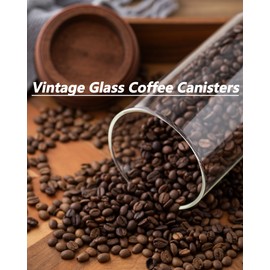 BOILMERIT 50 oz Coffee Canister with Scoop and Wooden Lids, Airtight Glass Coffee Jars Set of 2 for Ground Coffee, Coffee Beans Storage Container with Lids for Kitchen Brown Sugar, Coffee Bar