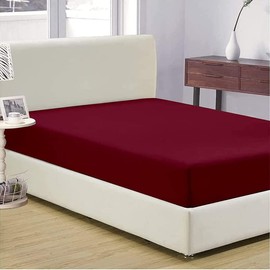 TBM 1 PC Fitted Sheet 600 Thread Count 100% Egyptian Twin Burgundy 1pc, 100% Long Staple Cotton Fitted Sheets, Bed Fitted Sheet fit Upto 12 inch Deep Pockets