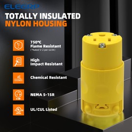 ELEGRP 15 Amp 125 Volt NEMA 5-15R 2 Pole 3 Wire Grounding Straight Blade Electrical Connector Replacement Cord Outlet Commercial Grade, Yellow, 5 Pack