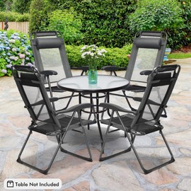 Tangkula Folding Patio Dining Chairs Set of 4, Portable Patio Chairs with 7 Level Adjustable Backrest, Detachable Headrest, Wide Seats, Breathable Mesh Backrest, Outdoor Sling Chairs, 300 Lbs Capacity