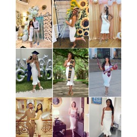 Womens Halter Fishtail Bandage Party Dress Elegant Wedding Guest Dress(White,S)