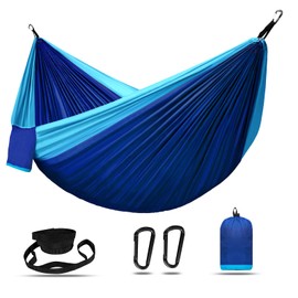 HAZBEN Portable Camping Hammock Tree Straps Hammock Perfect for Outdoor Indoor Beach Trip Patio Backyard for Gift (Navy & Lt Blue, Medium)