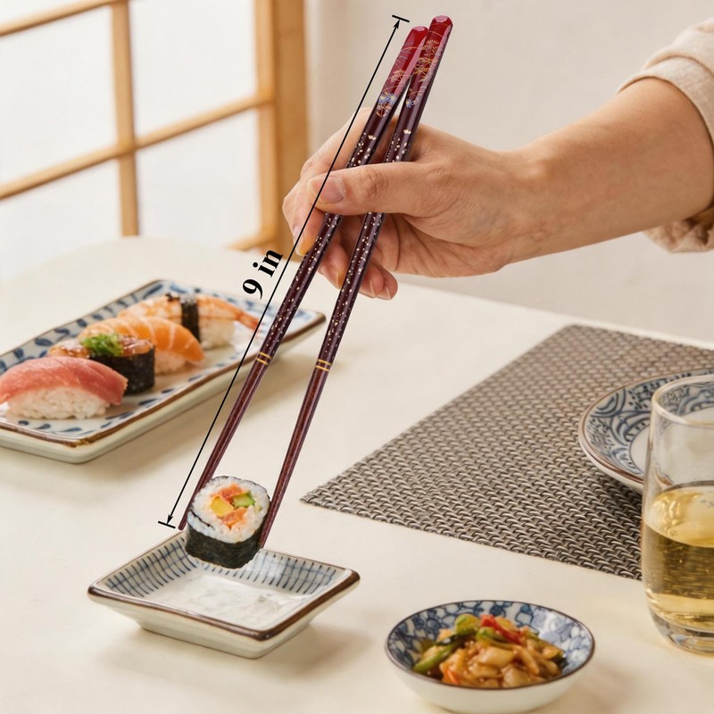 Antner 2 Pairs Reusable Wooden Chopsticks with 2PCS Ceramic Rests