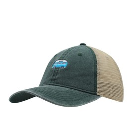 Classic Vintage Car Embroidered Washed Cotton Adjustable Dad Hat Baseball Cap (Minibus Dark Green/Khaki Mesh)