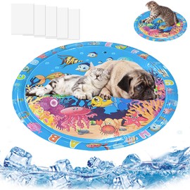 SUPERPAWS Thickened Sensory Water Mat for Cats & Dogs,Summer Cooling Playmat with Floating Fish,Non-Leak Design for Indoor Bored Pet Play Sleep & Exercise (Round,C Sytle(100cm/39.3in))