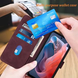 Moment Dextrad for Moto G Play 2024 Case Wallet, Card Holder Slots, Wrist Strap, TPU Interior Protective, Stand PU Leather Folio Flip Cover for Moto G Play (2024) (Red)