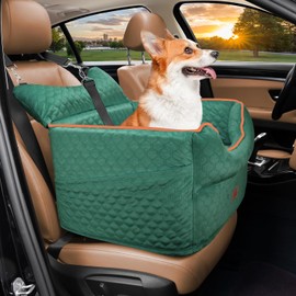 Dog Car Seat - Memory Foam Dog Booster Seats for Small Dogs Up to 25lbs-Elevated Pet Car Seat with Storage Pockets and Dogs Seat Belt-Pet Travel Bed for Front & Back Seats-Removable Washable-Green