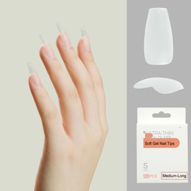 Soft Gel Nail Tips, 120PCS Matte No File Full Cover Acrylic Nail Tips, Pre-Shaped Natural French False Press On Nails for Women and Girls Nail Art. 5 Sizes (Medium Long-S)